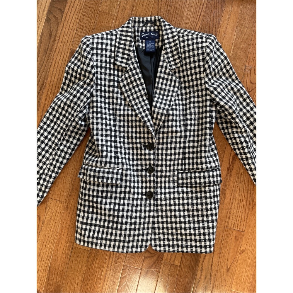 Vintage Y2K Sweet‎ Suit Houndstooth Blazer Long Sz 6 Preppy Oversized Workwear - Picture 7 of 10
